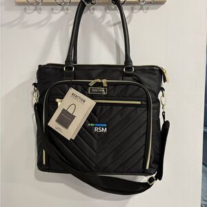 Kenneth Cole Black Quilted Computer Tote with Gold Zippers RSM Is Logo on Bag!